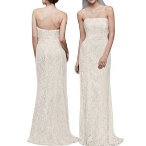 David’s Bridal Galina S8551 Allover Beaded Lace Sheath Empire Waist Strapeless